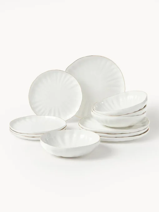 Discount Vajilla de porcelana con relieves Sali, 4 comensales (12 pzas.) Vajillas Completas|Menaje De Mesa