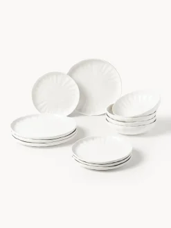 Vajillas Completas|Menaje De Mesa>Westwing Collection Vajilla de porcelana con relieves Sali, 4 comensales (12 pzas.) Blanco