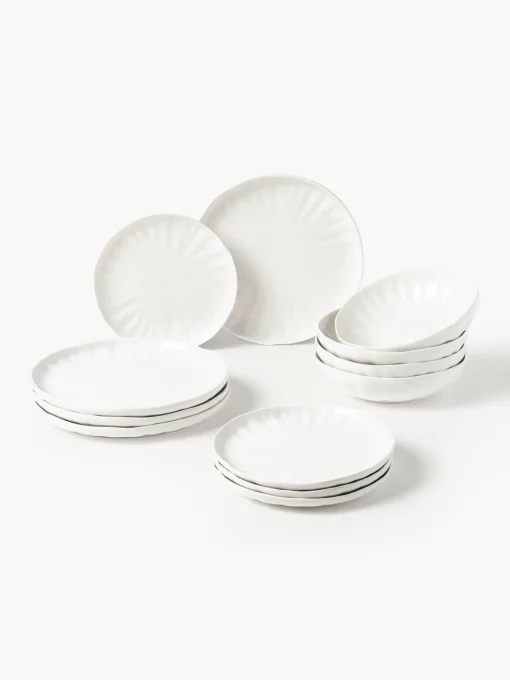 Vajillas Completas|Menaje De Mesa>Westwing Collection Vajilla de porcelana con relieves Sali, 4 comensales (12 pzas.) Blanco
