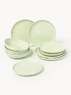 Vajillas Completas|Menaje De Mesa>Westwing Collection Vajilla de porcelana con relieves Sali, 4 comensales (12 pzas.) Verde claro