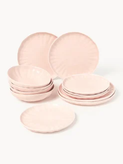 Vajillas Completas|Menaje De Mesa>Westwing Collection Vajilla de porcelana con relieves Sali, 4 comensales (12 pzas.) Rosa claro