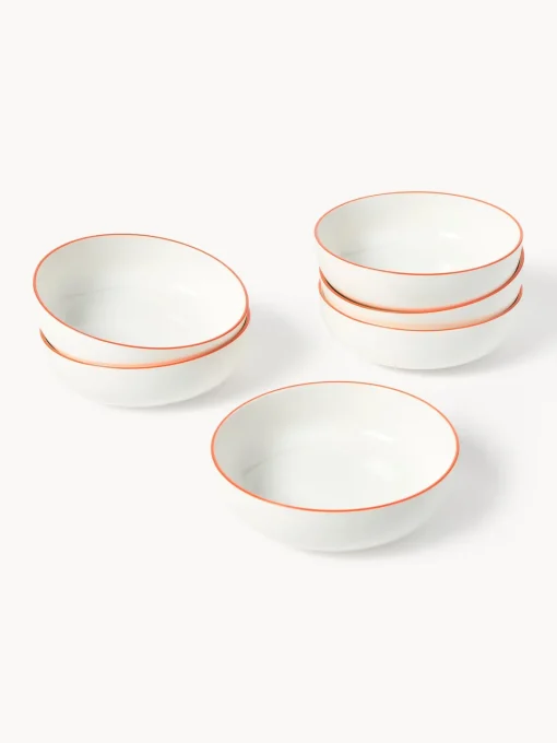 Vajillas Completas|Menaje De Mesa>Westwing Collection Vajilla de porcelana Facile, 6 comensales (18 pzas.) Blanco Off White con borde naranja