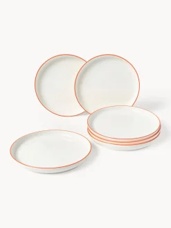 Vajillas Completas|Menaje De Mesa></noscript>Westwing Collection Vajilla de porcelana Facile, 6 comensales (18 pzas.) Blanco Off White con borde naranja