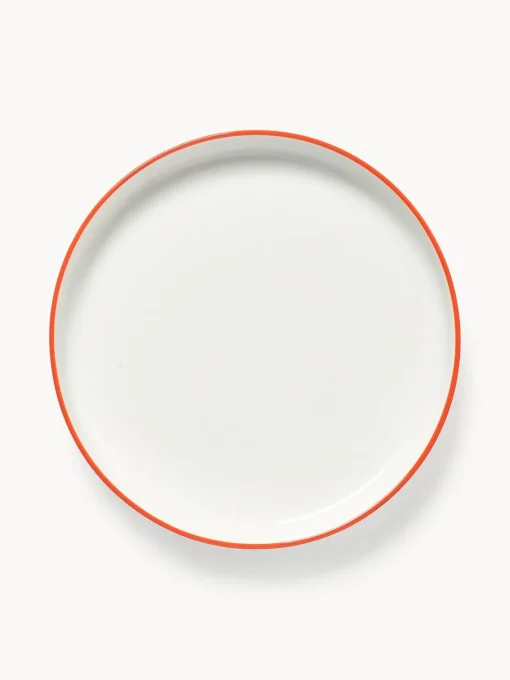 Vajillas Completas|Menaje De Mesa>Westwing Collection Vajilla de porcelana Facile, 6 comensales (18 pzas.) Blanco Off White con borde naranja