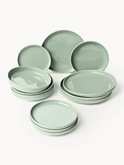 Vajillas Completas|Menaje De Mesa>Westwing Collection Vajilla de porcelana Nessa, 4 comensales (12 pzas.) Verde salvia brillante