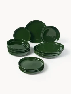 Vajillas Completas|Menaje De Mesa>Westwing Collection Vajilla de porcelana Nessa, 4 comensales (12 pzas.) Verde oscuro brillante