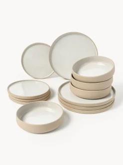 Vajillas Completas|Menaje De Mesa>Westwing Collection Vajilla Ginger, 4 comensales (12 pzas.) Beige claro, blanco Off White