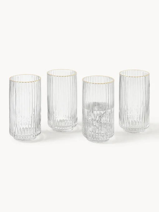 Copas De Cóctel|Vajillas Completas>Westwing Collection Vasos altos soplados con borde dorado Aleo, 4 uds. Transparente con borde dorado