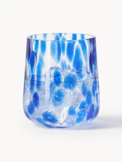 Vasos|Vajillas Completas></noscript>Westwing Collection Vasos de agua artesanales con estampado de lunares Oakley, 4 uds. Azul real transparente