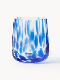 Vasos|Vajillas Completas></noscript>Westwing Collection Vasos de agua artesanales con estampado de lunares Oakley, 4 uds. Azul real transparente
