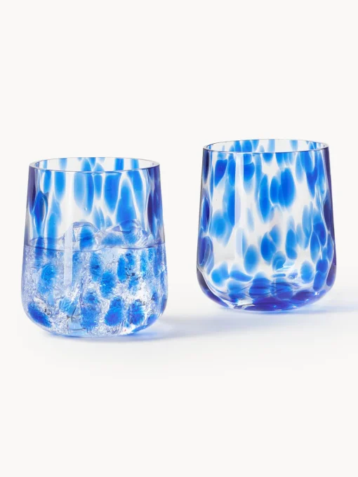 Vasos|Vajillas Completas>Westwing Collection Vasos de agua artesanales con estampado de lunares Oakley, 4 uds. Azul real transparente