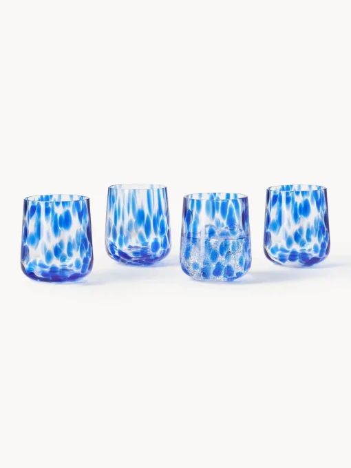 Vasos|Vajillas Completas>Westwing Collection Vasos de agua artesanales con estampado de lunares Oakley, 4 uds. Azul real transparente