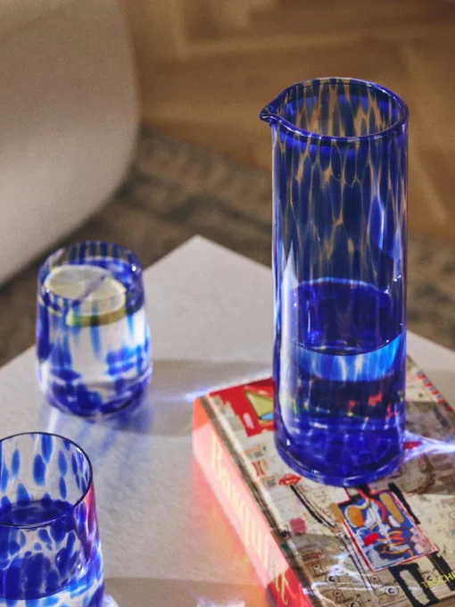 Vasos|Vajillas Completas>Westwing Collection Vasos de agua artesanales con estampado de lunares Oakley, 4 uds. Azul real transparente