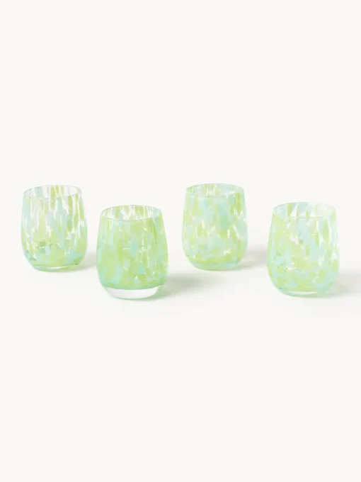Vasos|Vajillas Completas>Westwing Collection Vasos de agua artesanales Yava, 4 uds. Azul claro, verde claro, transparente