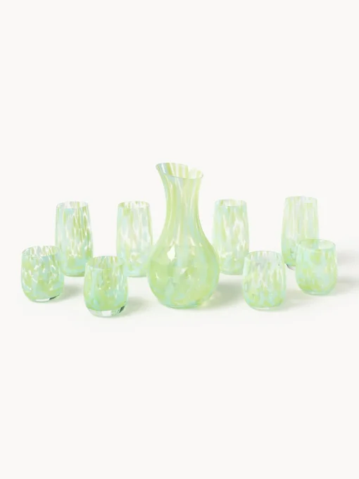 Vasos|Vajillas Completas>Westwing Collection Vasos de agua artesanales Yava, 4 uds. Azul claro, verde claro, transparente