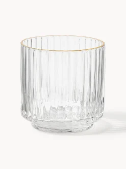 Vasos|Vajillas Completas>Westwing Collection Vasos de agua soplados con borde dorado Aleo, 4 uds. Transparente con borde dorado