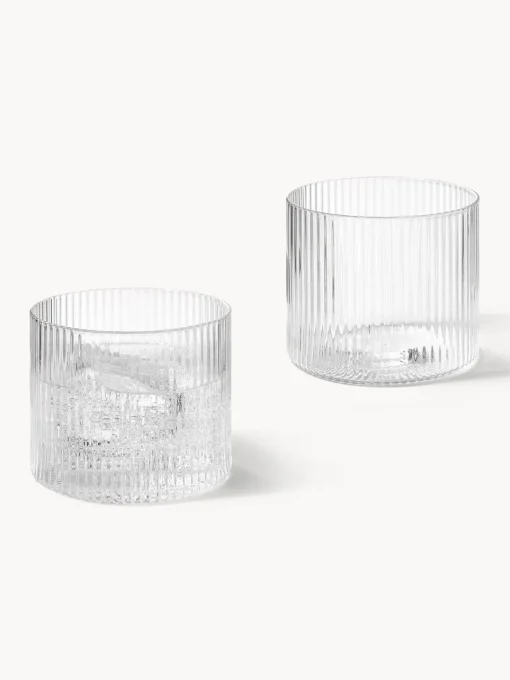 Vasos|Vajillas Completas>Ferm Living Vasos de agua soplados con relieves Ripple, 4 uds. Transparente brillante