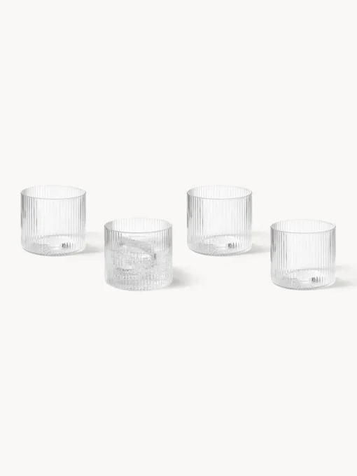 Vasos|Vajillas Completas>Ferm Living Vasos de agua soplados con relieves Ripple, 4 uds. Transparente brillante