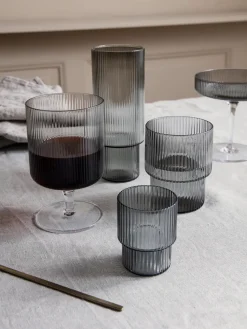 Vasos|Vajillas Completas>Ferm Living Vasos de agua soplados con relieves Ripple, 4 uds. Gris transparente brillante