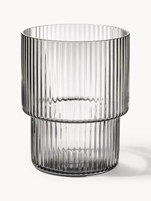 Vasos|Vajillas Completas>Ferm Living Vasos de agua soplados con relieves Ripple, 4 uds. Gris transparente brillante