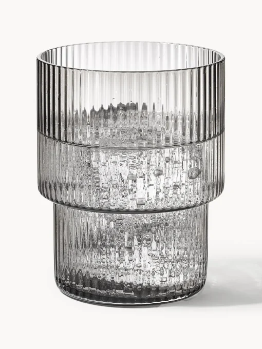 Vasos|Vajillas Completas>Ferm Living Vasos de agua soplados con relieves Ripple, 4 uds. Gris transparente brillante