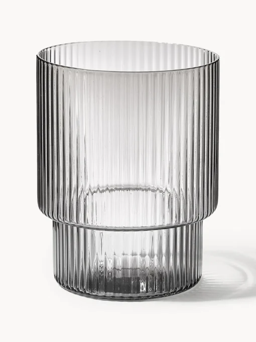 Vasos|Vajillas Completas>Ferm Living Vasos de agua soplados con relieves Ripple, 4 uds. Gris transparente brillante