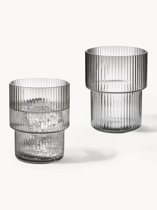 Vasos|Vajillas Completas>Ferm Living Vasos de agua soplados con relieves Ripple, 4 uds. Gris transparente brillante
