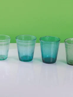 Vasos|Vajillas Completas>Villa D'Este Home Tivoli Vasos de agua soplados con burbujas Cancun, 6 uds. Tonos turquesa y verdes, transparente