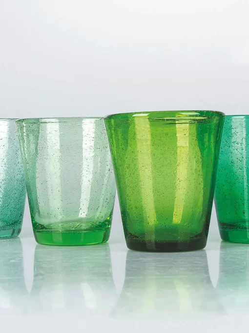 Vasos|Vajillas Completas>Villa D'Este Home Tivoli Vasos de agua soplados con burbujas Cancun, 6 uds. Tonos turquesa y verdes, transparente