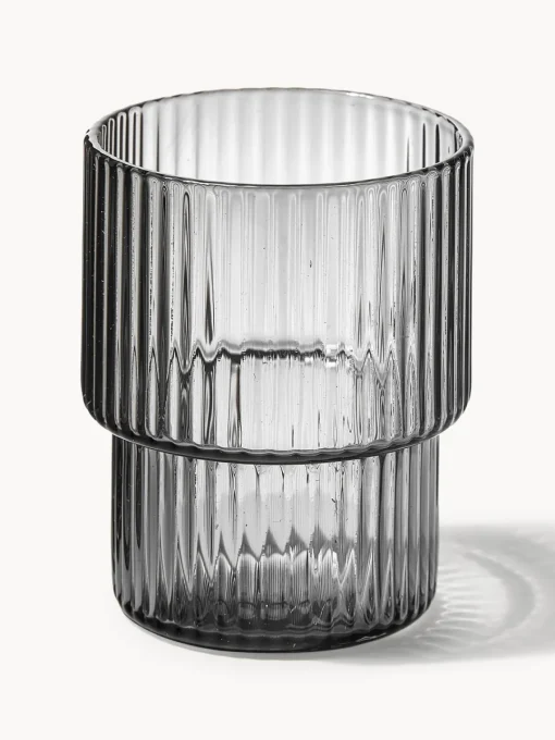 Vasos|Vajillas Completas>Ferm Living Vasos de agua soplados con relieves Ripple, 4 uds. Gris transparente brillante