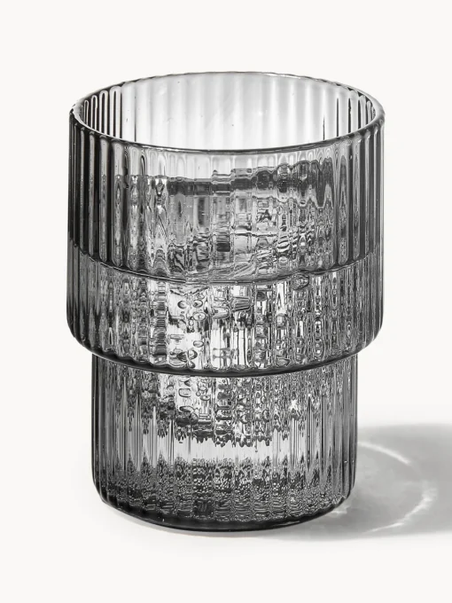 Vasos|Vajillas Completas>Ferm Living Vasos de agua soplados con relieves Ripple, 4 uds. Gris transparente brillante