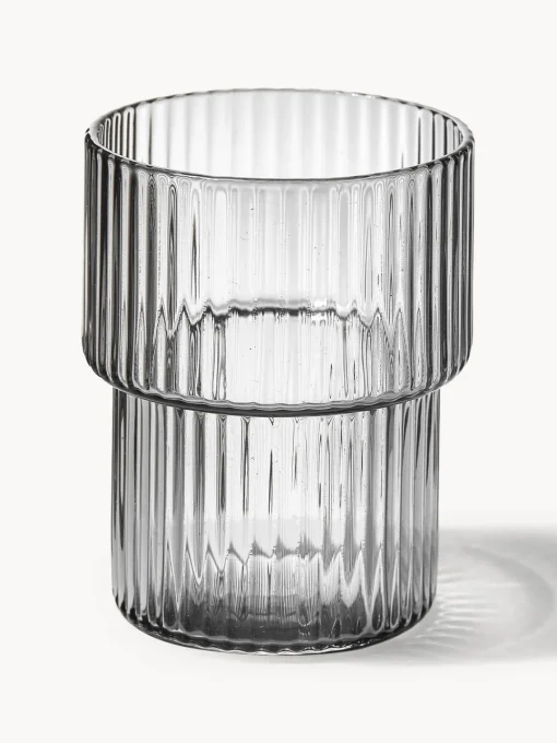 Vasos|Vajillas Completas>Ferm Living Vasos de agua soplados con relieves Ripple, 4 uds. Gris transparente brillante