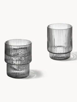 Vasos|Vajillas Completas></noscript>Ferm Living Vasos de agua soplados con relieves Ripple, 4 uds. Gris transparente brillante