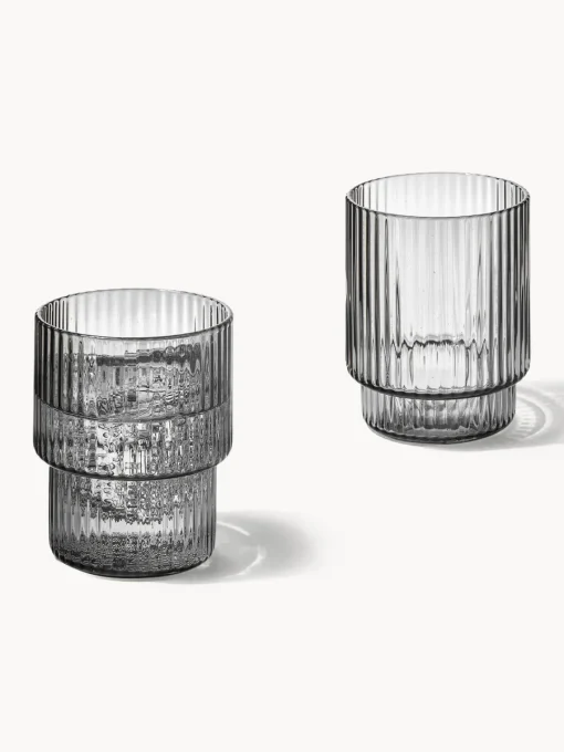 Vasos|Vajillas Completas>Ferm Living Vasos de agua soplados con relieves Ripple, 4 uds. Gris transparente brillante