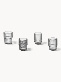 Vasos|Vajillas Completas></noscript>Ferm Living Vasos de agua soplados con relieves Ripple, 4 uds. Gris transparente brillante