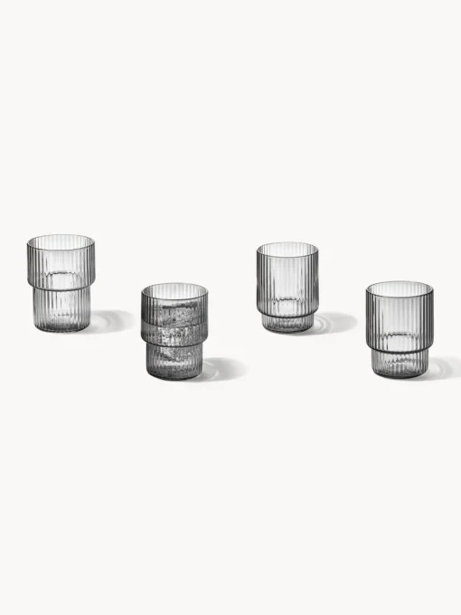 Vasos|Vajillas Completas>Ferm Living Vasos de agua soplados con relieves Ripple, 4 uds. Gris transparente brillante