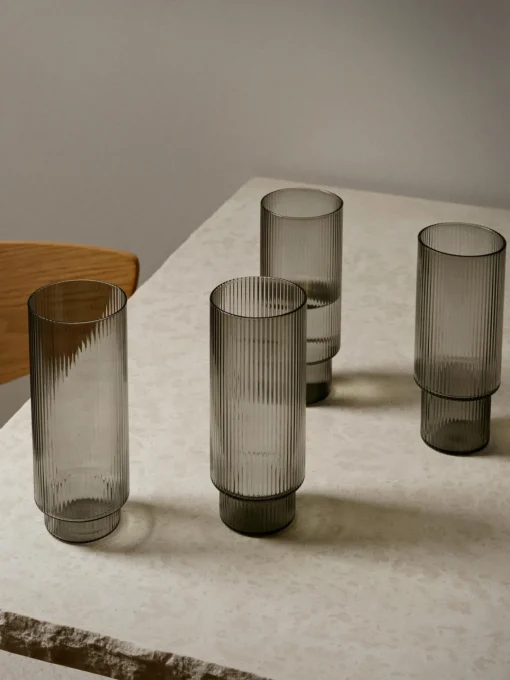 Copas De Cóctel|Vajillas Completas>Ferm Living Vasos soplados con relieves Ripple, 4 uds. Gris transparente brillante