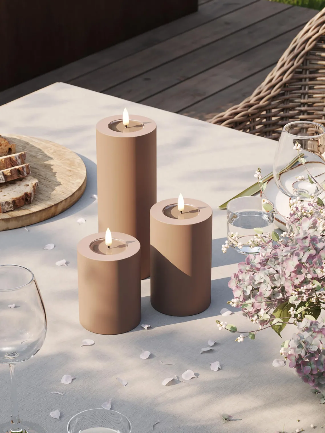 Velas Led|Velas Decorativas>Deluxe Homeart Vela LED artesanal Real Flame, 15 cm Taupe