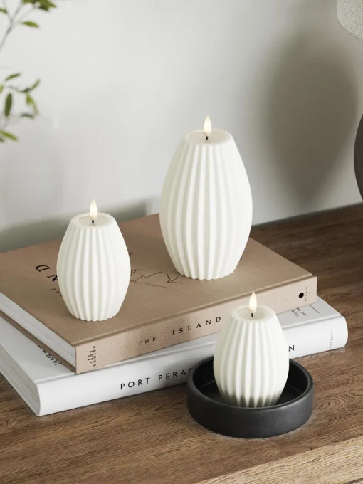Velas Led|Velas Decorativas>Deluxe Homeart Vela LED artesanal Round Stripe, 10 cm Blanco