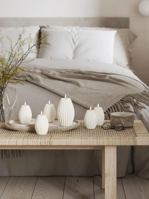 Velas Led|Velas Decorativas>Deluxe Homeart Vela LED artesanal Round Stripe, 10 cm Blanco