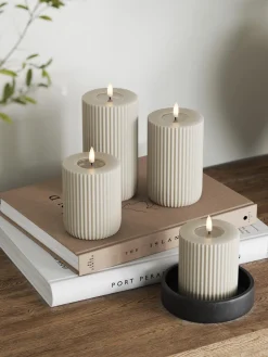 Velas Led|Velas Decorativas></noscript>Deluxe Homeart Vela LED artesanal Solid Stripe, 15 cm Greige