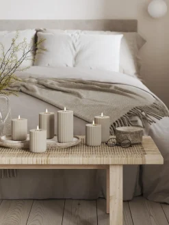 Velas Led|Velas Decorativas></noscript>Deluxe Homeart Vela LED artesanal Solid Stripe, 15 cm Greige