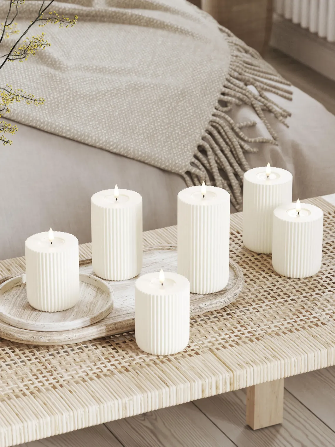 Velas Led|Velas Decorativas>Deluxe Homeart Vela LED artesanal Solid Stripe, 15 cm Blanco