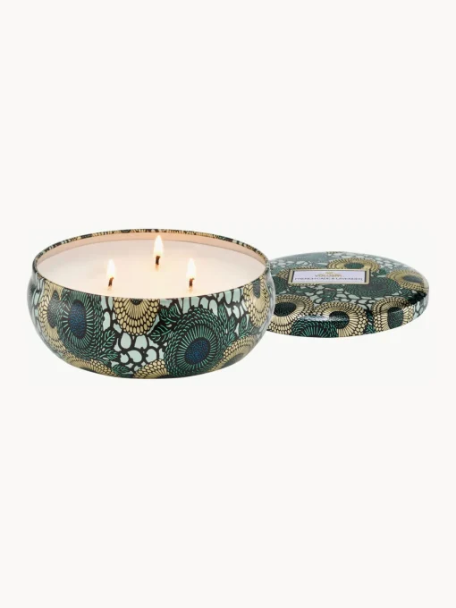 Velas Perfumadas|Jarrones>Voluspa Vela perfumada artesanal de tres mechas Japonica Collection (madera de cacao, verbena y lavanda) Madera de cedro francés, verbena y lavanda búlgara