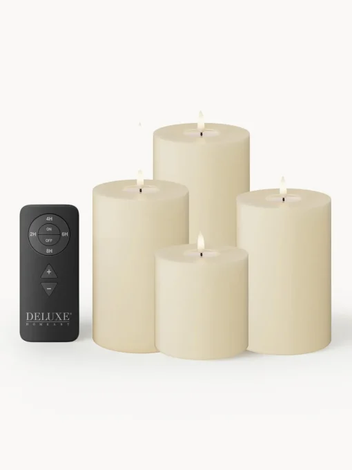 Velas Decorativas|Jarrones>Deluxe Homeart Velas LED artesanales con mando a distancia Real Flame, 5 uds. Blanco crema, negro