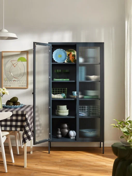 Vitrinas|Vitrinas>Mustard Made Vitrina de metal con cristal acanalado The Collector Gris antracita
