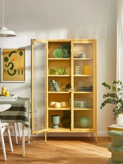 Vitrinas|Vitrinas></noscript>Mustard Made Vitrina de metal con cristal acanalado The Collector Amarillo claro