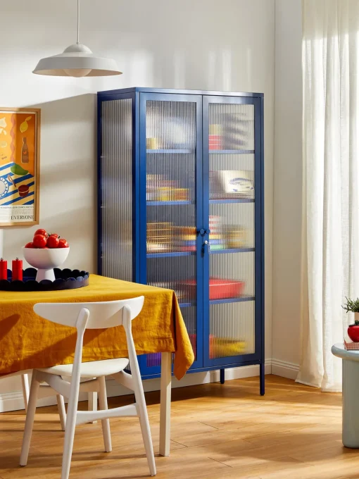 Vitrinas|Vitrinas>Mustard Made Vitrina de metal con cristal acanalado The Collector Azul oscuro