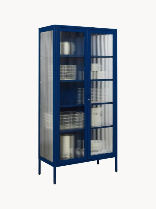 Vitrinas|Vitrinas>Mustard Made Vitrina de metal con cristal acanalado The Collector Azul oscuro
