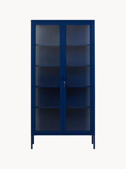 Vitrinas|Vitrinas>Mustard Made Vitrina de metal con cristal acanalado The Collector Azul oscuro